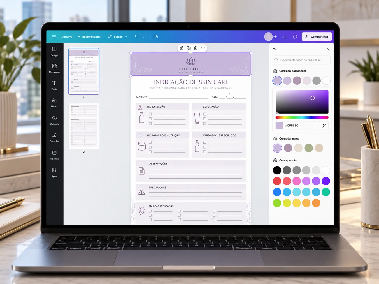 Indicação de Skin Care personalizada em tom lilás no Canva